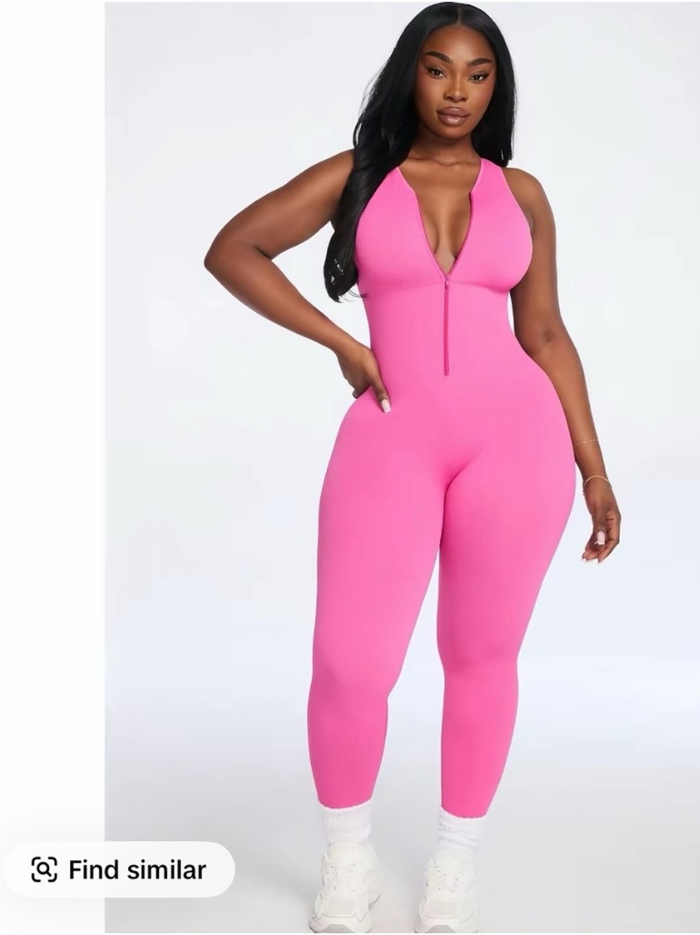 Ribbed Pink Zip-Front Jumpsuit